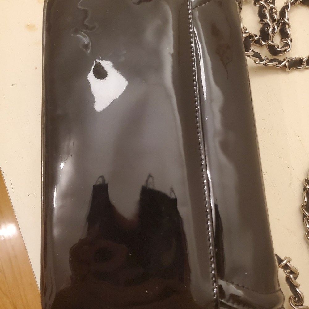 CHANEL PATENT LEATHER PURSE BAG SILVER BLACK 2013 - Picture 10 of 12